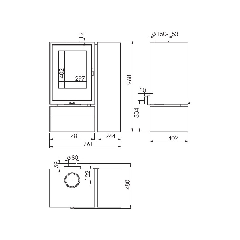 Poêle à bois FICUS SIDE STORE 7,5KW